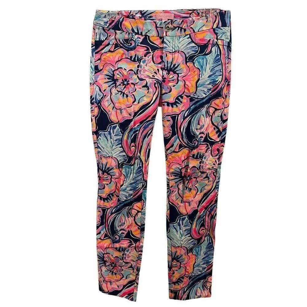 Lilly Pulitzer Womens Kelly Skinny Ankle Pant 2 Boho Bateau Nauti Navy Resort
